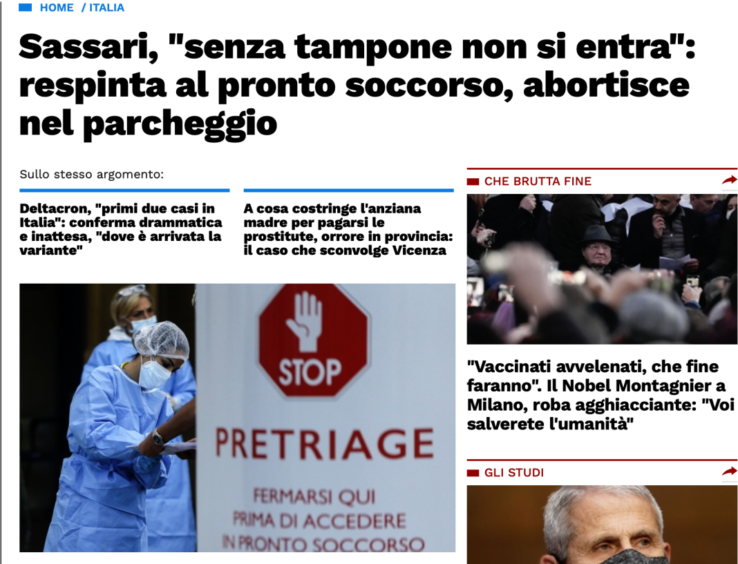 SCENE ȘOCANTE ÎNTR-UN SPITAL DIN ITALIA: O femeie însărcinată vaccinată nu a fost primită în spital deoarece nu avea test PCR și a avortat în parcare