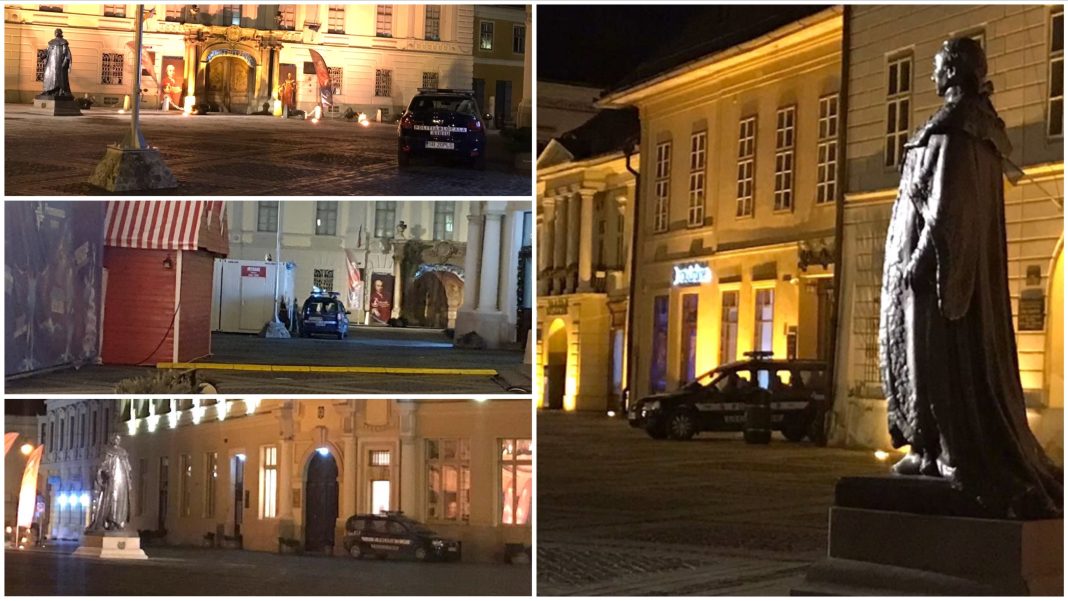 Poliția de pază noaptea în secret la statuia dezvelită de Iohannis