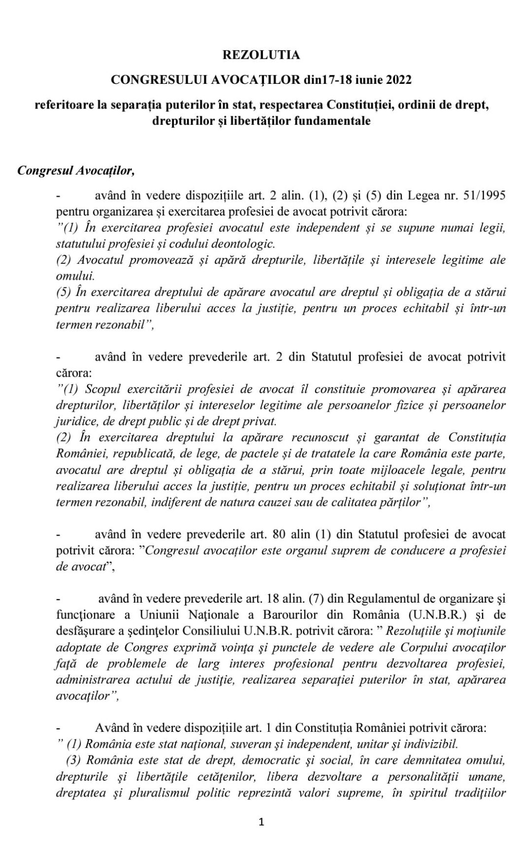 Va fi in stare Congresul Avocaților să apere Constituția, statul de drept, drepturile și libertățile cetățenilor?