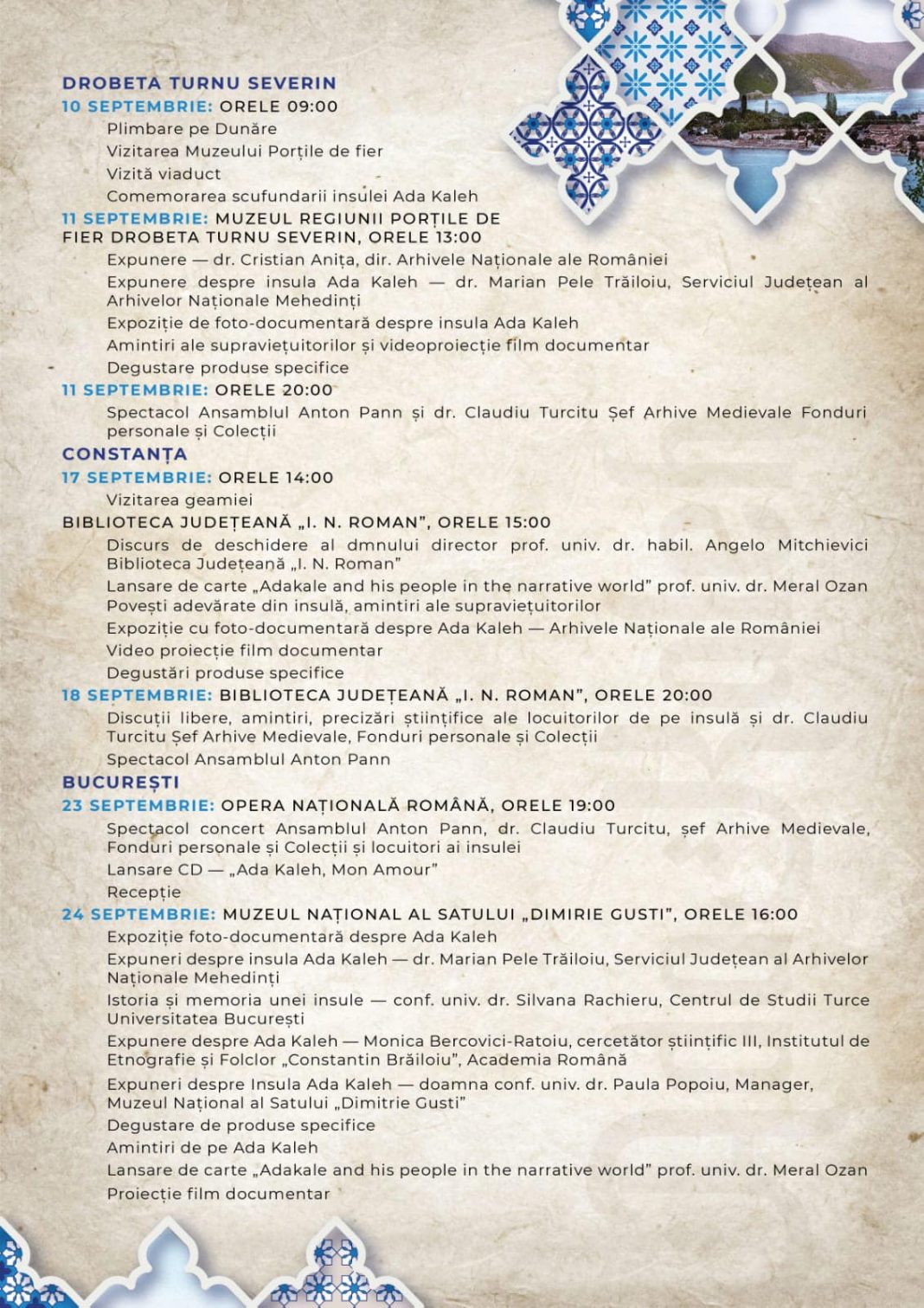 Consiliul Județean Mehedinți și Muzeul Regiunii Porţilor de Fier, parteneri într-un proiect prin care, Ansamblul Anton Pann readuce la viață povestea misterioasei Ada Kaleh