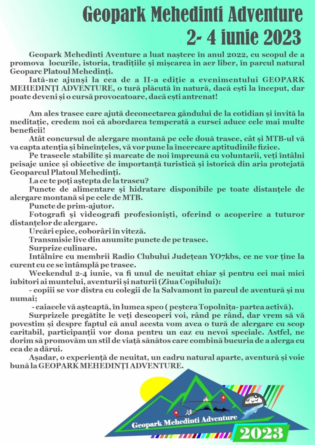 CJ Mehedinți vă invită la Geopark Mehedinți Adventure 2023