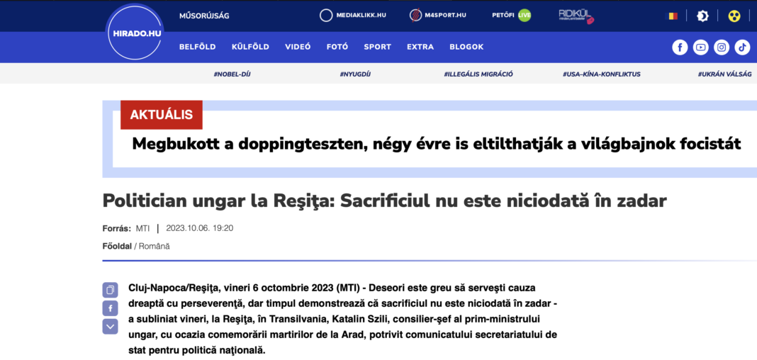 Agenția maghiară de știri susține că Reșița este in Transilvania pentru a prezenta vizita consilierului șef al premierului Viktor Orbán