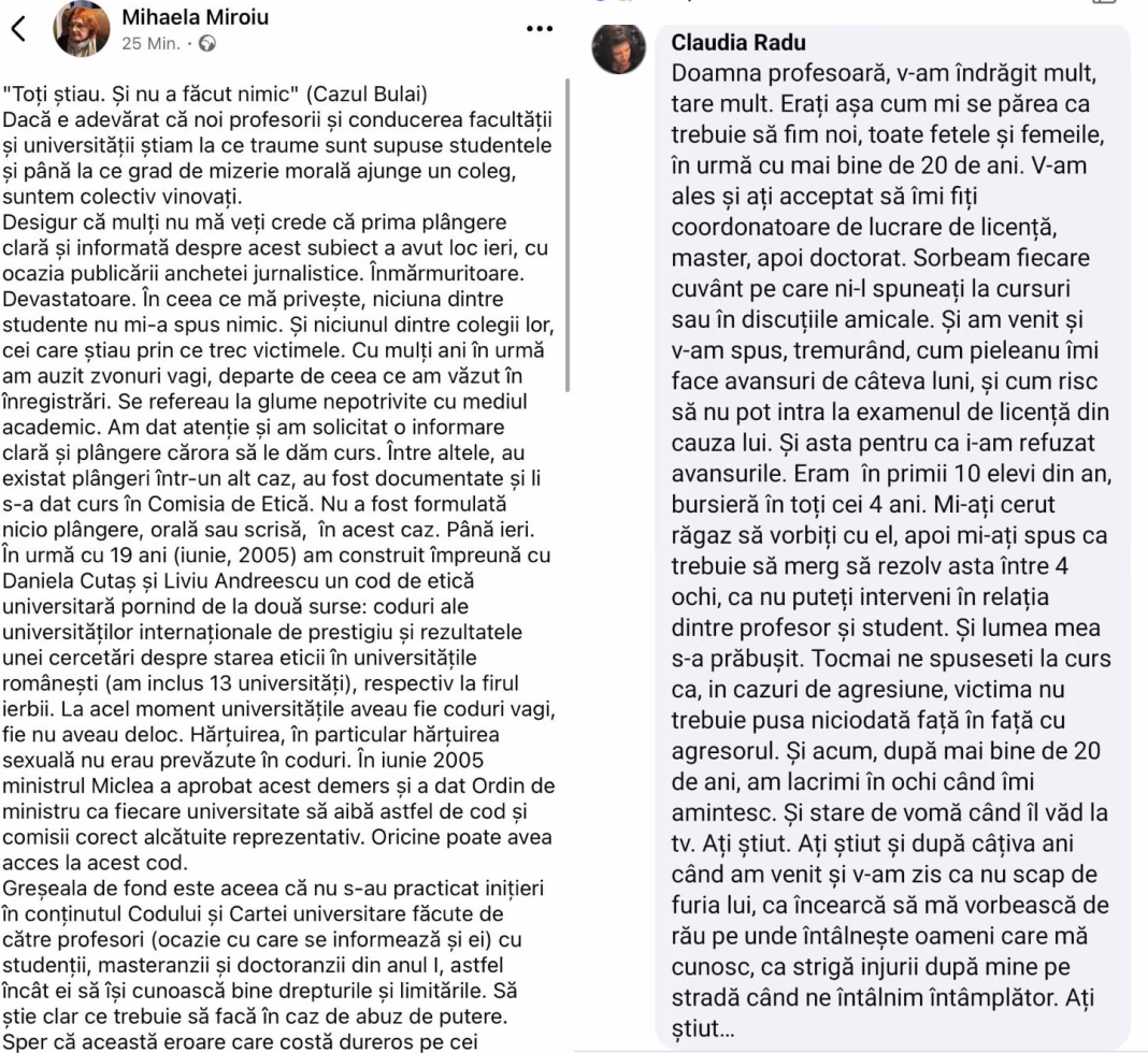 SCANDALUL SNSPA: Feminista Miroiu de la SNSPA: ”Nu am știut nimic, vă jur!”. Fostă studentă: V-am ales și ați acceptat să îmi fiți coordonatoare de lucrare de licență, master, apoi doctorat. Sorbeam fiecare cuvânt pe care ni-l spuneați la cursuri sau în discuțiile amicale. Și am venit și v-am spus, tremurând, cum Pieleanu îmi face avansuri de câteva luni