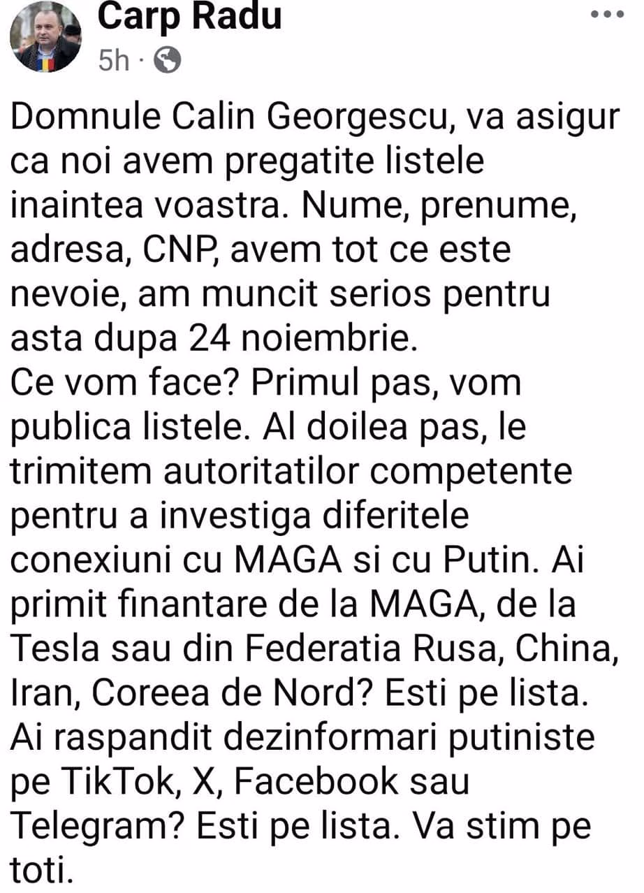 Un profesor „liberal” de la Universitatea București face liste negre. Turcescu: Îl somez public pe rectorul Universitătii București, domnul Marian Preda, să ia atitudine și să ne comunice care sunt sancțiunile pentru un astfel de individ, nedemn să facă parte din corpul profesoral al Universitătii!