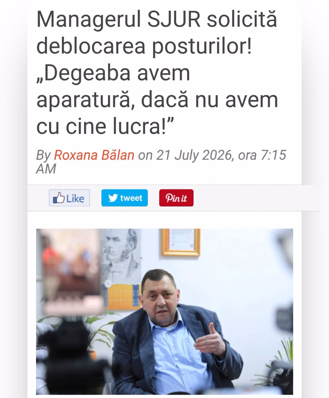 Șeful CJ Caraș Severin: Mă alătur în sprijinul solicitării făcute de managerul Spitalului Județean de Urgență Reșița de deblocare a posturilor neocupate din secțiile unității sanitare. Unele aparate zac efectiv nefolosite din cauza lipsei personalului Șeful CJ Caraș Severin: Mă alătur în sprijinul solicitării făcute de managerul Spitalului Județean de Urgență Reșița de deblocare a posturilor neocupate din secțiile unității sanitare. Unele aparate zac efectiv nefolosite din cauza lipsei personalului